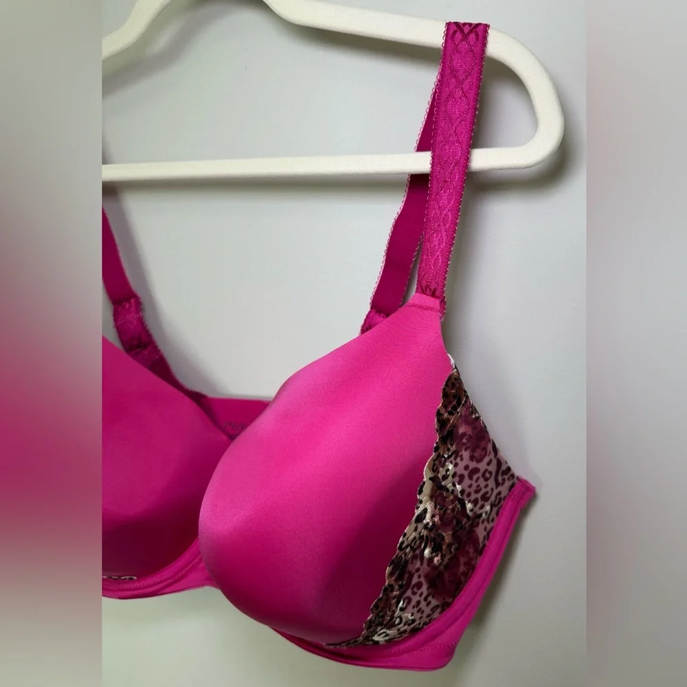 1st & Curve Hot Pink Underwire Bra Leopard Lace Trim Plus Size‎ Molded Cups 38G